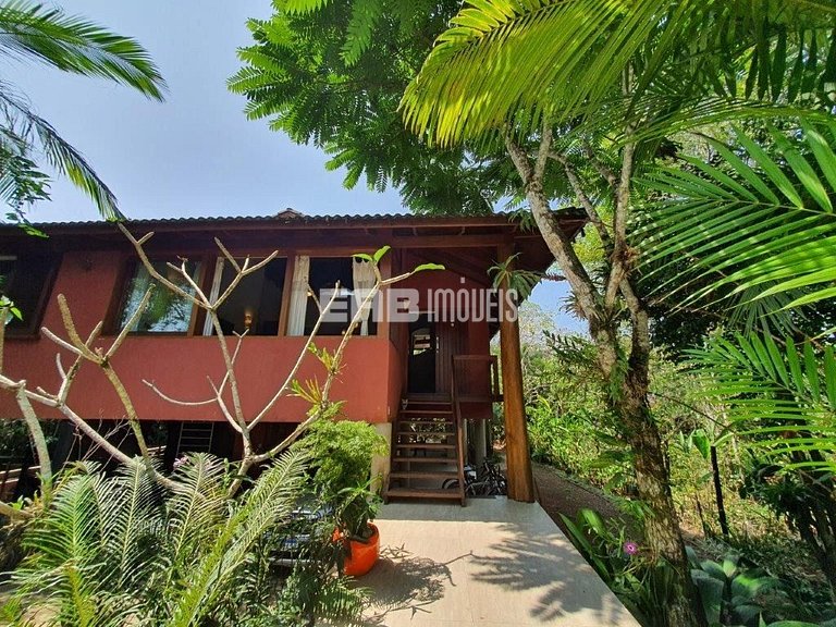 Casa de palafita, cercada por árvores